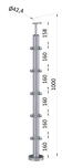 Nerezový sloup, vrchní kotvení, 5 řadový rohový: 90°, vrch pevný (ø 42,4x2 mm), leštěná nerez  K600 / AISI304