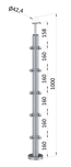 Nerezový sloup, vrchní kotvení, 5 řadový rohový: 90°, vrch pevný (ø 42,4x2 mm), leštěná nerez  K600 / AISI304