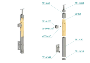 dřevěný sloup, boční kotvení, výplň: sklo, levý, vrch pevný (40x40mm), materiál: buk, broušený povrch bez nátěru - slide 1