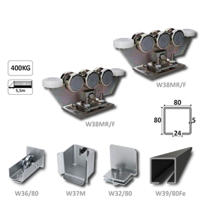Samonosný systém 80x80x5 mm pro posuvné brány do 400 kg / 5,5 m průjezd (W39/80Fe 6 m černý profil, 2x W38MR/F, 1x W36/80, 1x W37/M, 1x W32/80) - slide 1