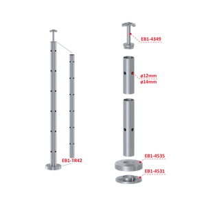 nerezový sloup, vrchní kotvení, 6 děrový, rohový: 90°, vrch pevný (ø 42.4x2mm), broušená nerez K320 /AISI304 - slide 2