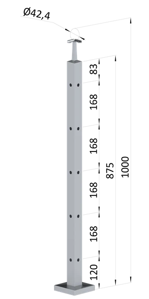 Nerezový sloup, vrchní kotvení, 5děrový rohový - slide 0