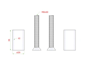 Prechod na vymedzenie vzdialenosti medzi stĺpom (plochý) a kotviacou platňou, ø 20x2.0mm /L:35mm, vnút. skrutka: M8x60mm, brúsená nerez K320 /AISI304, bal: 2ks - slide 1