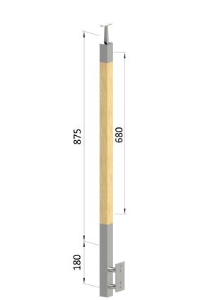 drevený stĺp, bočné kotvenie, bez výplne, vrch pevný (40x40mm), materiál: buk, brúsený povrch bez náteru - slide 0