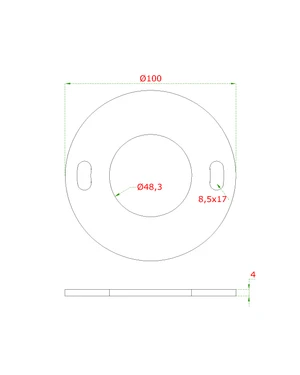 Kotvící plotna (ø 100mm) na trubku ø 48.3mm (otvor ø48.4mm), bez povrchové úpravy /AISI304 - slide 1