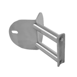 úchyt na vonkajšie rohové kotvenie stĺpu ø 42.4mm, (kotviaca platňa hrúbky 4mm, ø 100mm), brúsená nerez K320 /AISI304 - slide 0