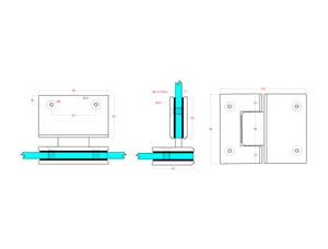 Závěs na skleněný dveřní systém, mezi sklo a sklo, 90x112x62mm, tloušťka skla 8-10mm, leštěná nerez AISI304, samouzavírání +-15° a samozastavení +-90°-0° - slide 4