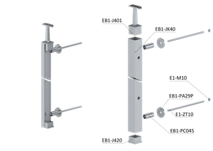 Nerezový sloup na francouzský balkón, boční kotvení, 5 dírový, pravý, vrch pevný, (40x40x2.0 mm), broušená nerez K320 /AISI304 - slide 3