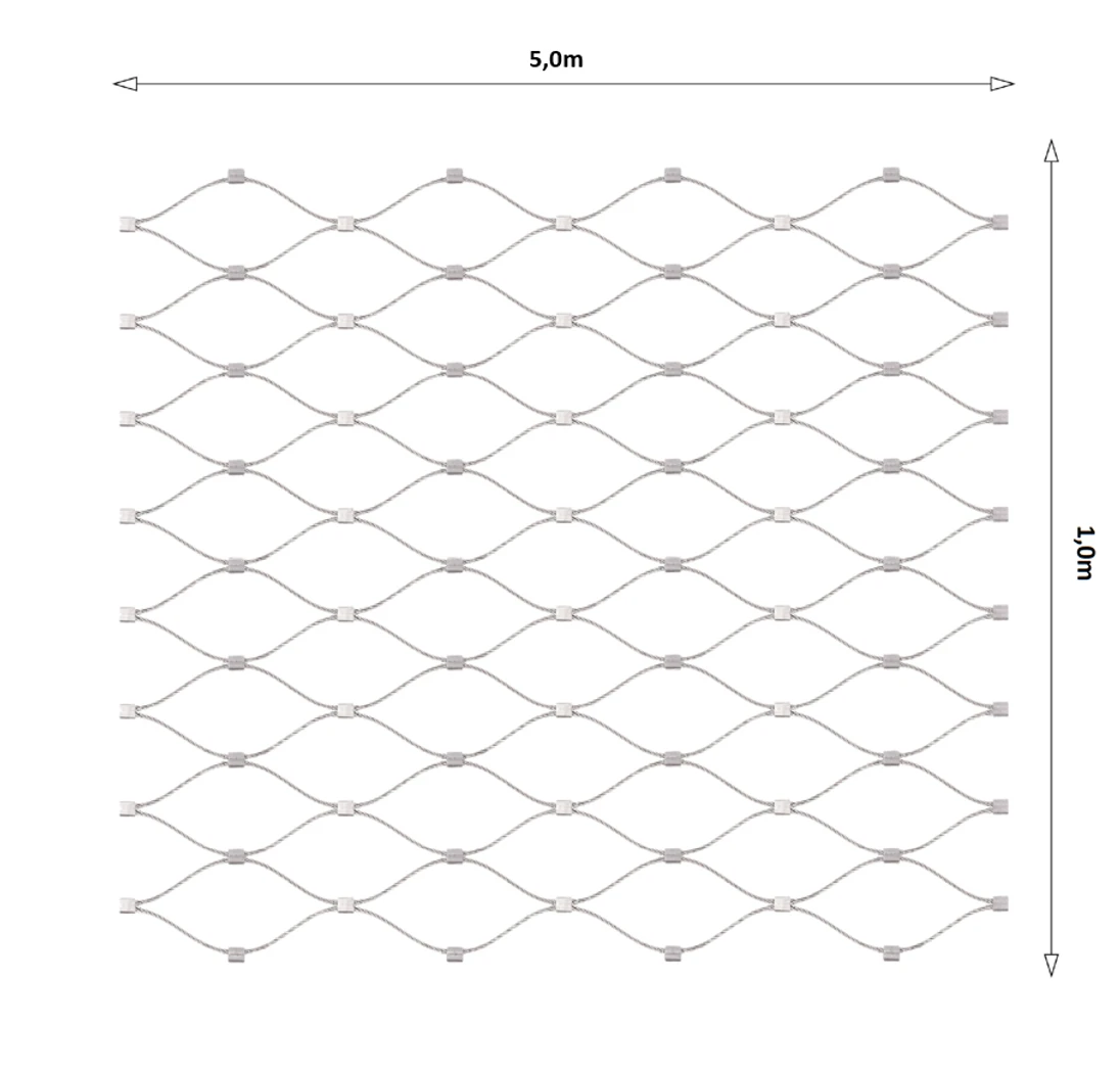 Nerezová lanková sieť, 1,0m x 5m (šxd), oko 50x50 mm, hrúbka lanka 2mm, AISI316