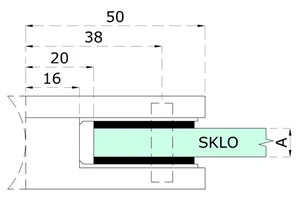 svorka skla na trubku ø 42.4mm (50x40x26mm) pre sklo 6-10.76mm, brúsená nerez K320 /AISI304, farba: čierna, balenie neobsahuje gumičky na sklo - slide 2