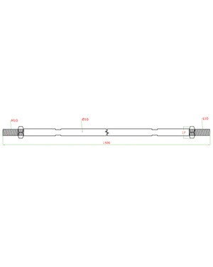 Táhlo pro kotvení skleneného přístřešku (ø 10mm, L:1500mm, závit:M10, L10), broušená nerez K320 /AISI304 - slide 1