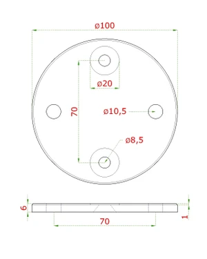 Úchyt na bočné kotvenie stĺpu ø 42.4mm, (kotviaca platňa ø 100 /6mm), brúsená nerez K320 /AISI304 - slide 2