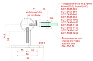 Nerezový sloup, boční kotvení, výplň: sklo, levý, vrch pevný (ø 42,4x2 mm), broušená nerez K320 / AISI304 - slide 4