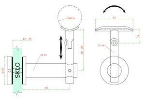 Držák madla s kloubem na trubku ø 42.4mm, broušená nerez K320 / AISI304 - slide 1