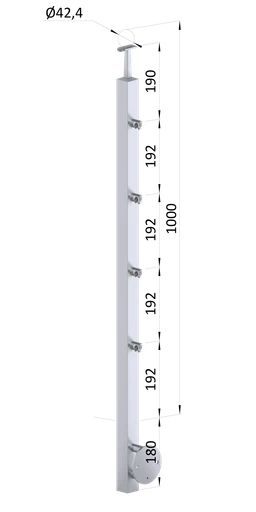 Nerezový sloup, boční kotvení, 4řadový průchozí, vnitřní