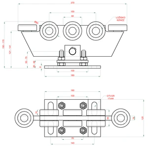 vozík regulovateľný pre C-profil 70x70x4mm, polyamidové kolieska 8ks, žltý zinok, pre bránu do 300kg otvor do 5,5m - slide 2