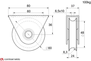 Kladka ø 60mm s oporou Combi Arialdo, profil C902/16, nosnost 100kg - slide 1