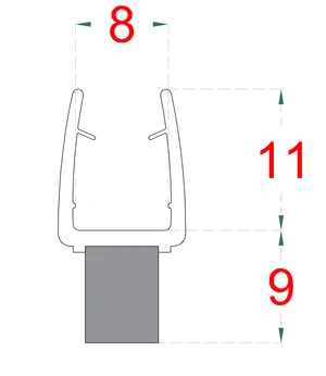 Plastové tesnenie na sklo 8mm, medzi sklenené dvere a stenu alebo podlahu, 2200mm - slide 1