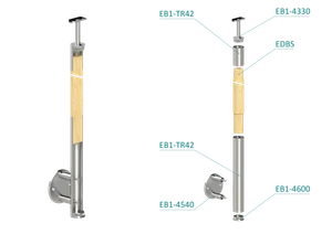 dřevěný sloup, vrchní kotvení, bez výplně, vrch pevný (ø 42mm), materiál: buk, broušený povrch bez nátěru - slide 1
