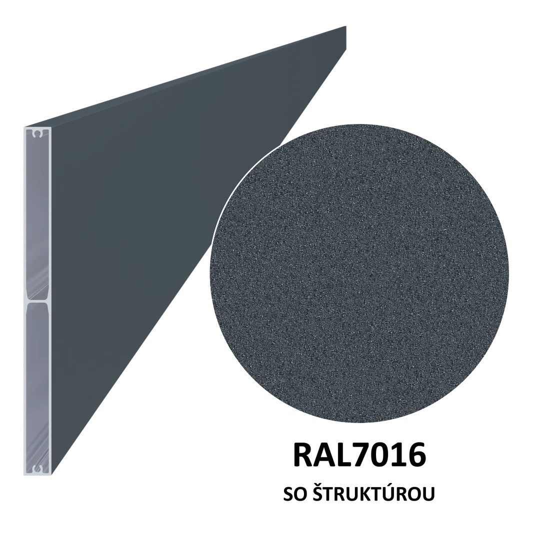 Profil 200x16mm, L-6000mm,práškový lak, štruktúra RAL7016