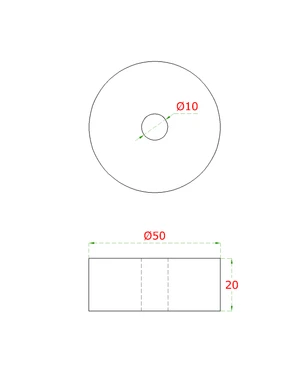 Prechod na vymedzenie vzdialenosti, ø 50mm /ø 10mm /L: 20mm, brúsená nerez K320 /AISI304, bal: 1ks - slide 1