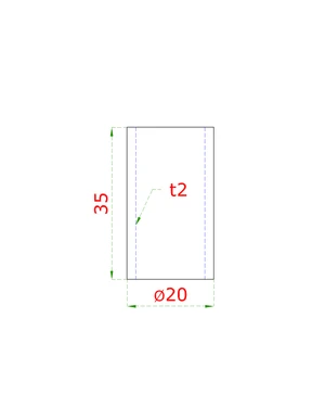 Prechod na vymedzenie vzdialenosti medzi stĺpom (plochý) a kotviacou platňou, ø 20x2.0mm /L:35mm, bez vnútornej skrutky, brúsená nerez K320 /AISI304, bal: 1ks - slide 1