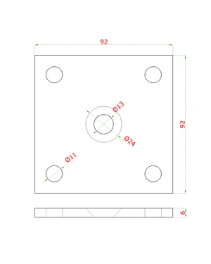 Kotevní deska (92x92x6 mm) na dřevěný sloup 40x40 mm, otvor ø 25 mm, broušená nerez K320 / AISI304 - slide 1