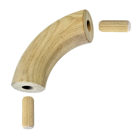 Dřevěný spojovací oblouk (ø 42 mm / 90°), materiál: dub, broušený povrch bez nátěru