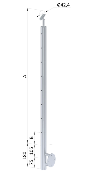 nerezový stĺp, bočné kotvenie, 8 dierový koncový na lanko, vrch nastaviteľný (ø 42.4x2mm), brúsená nerez K320 /AISI304 - slide 0