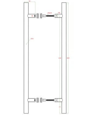 nerezové madlo na dvere (600mm / ø 25mm), na sklo 8-12mm, leštená / brúsená nerez K320 /AISI304 - slide 2