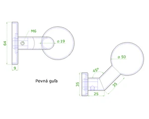 Koule s oválnou rozetou, pevná, broušená nerez AISI304 - slide 2