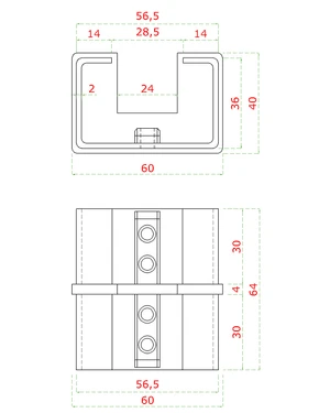 prechod - priamy (60x40x1.5mm) na madlo EB1-JHM60x40, lepený spoj, brúsená nerez K320 /AISI304 - slide 4