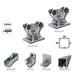 samonosný systém 60x60x4mm posuvnej brány do 150kg/4m otvor (W39/60Zn 6m pozinkovaný profil, 1x W-SET60F2)