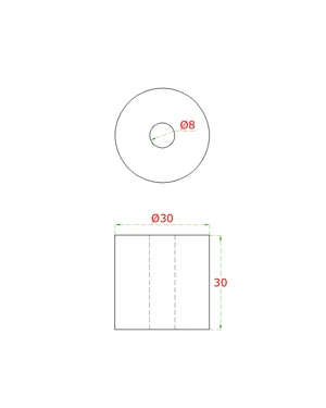 Prechod na vymedzenie vzdialenosti, ø 30mm /ø 8mm /L: 30mm, brúsená nerez K320 /AISI304, bal: 1ks - slide 1