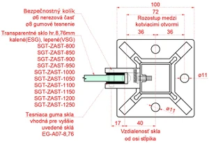 Nerezový stĺp, vrchné kotvenie, výplň: sklo, ľavý - slide 4