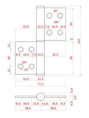 nerezové pánty 2ks, 100x75x2.5mm, max. nosnosť: 70 kg (2 pánty), brúsená nerez K320 /AISI304 - slide 3