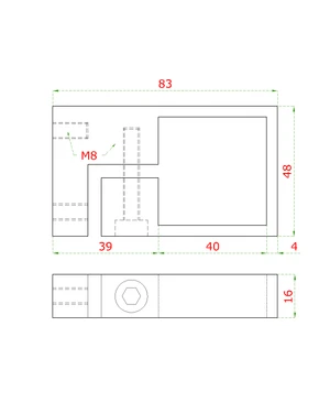 Úchyt šroubovaný na boční kotvení sloupu 40x40 mm bez kotvící plotny, broušená nerez K320 / AISI304 - slide 1