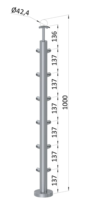 nerezový stĺp, vrchné kotvenie, 6 radový rohový: 90°, vrch pevný (ø 42.4x2mm), brúsená nerez K320 /AISI316 - slide 0