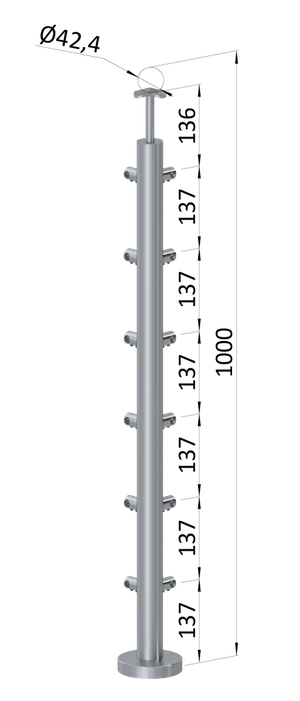 nerezový sloup, vrchní kotvení, 6 řadový rohový: 90°, vrch pevný (ø 42.4x2mm), broušená nerez K320 /AISI316 - slide 0