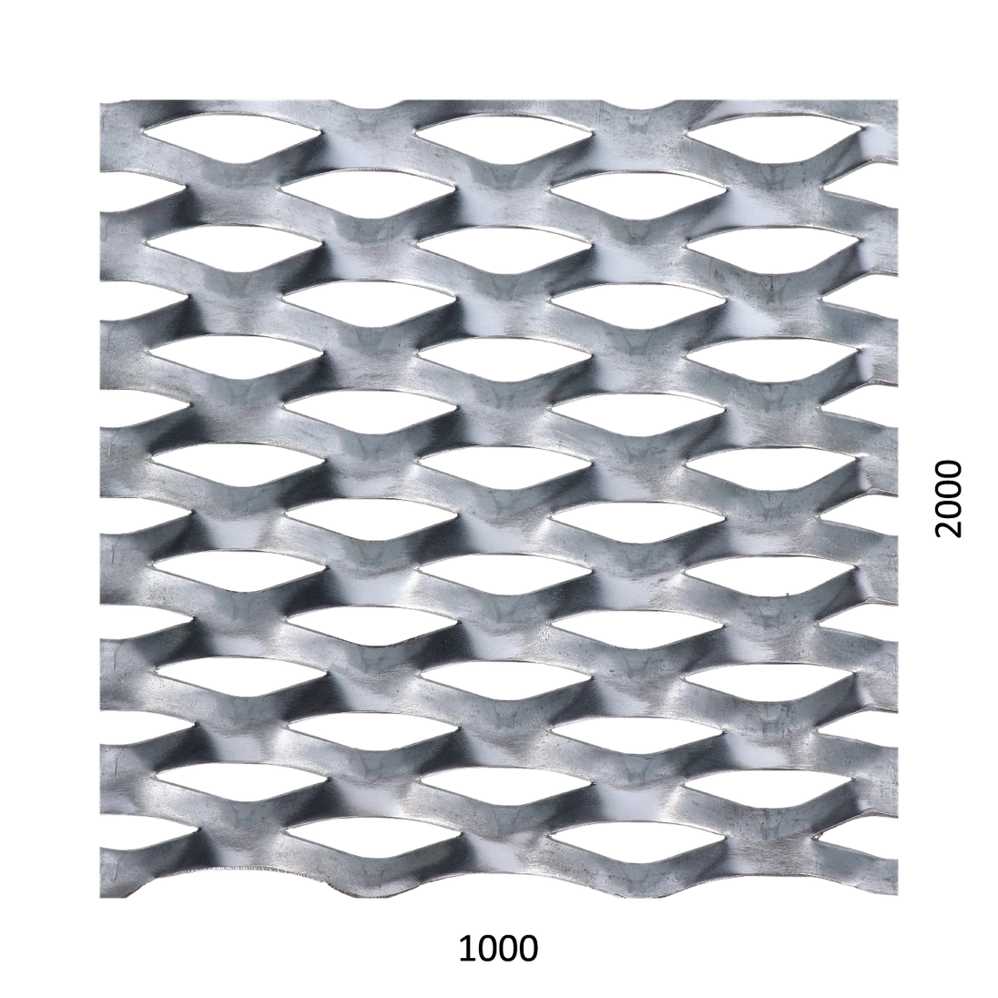 Tahokov Fe kosočtvercové oko: 62x25 mm, můstek: 9 mm (1000x2000x1,5 mm)