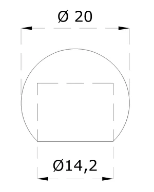 Koule koncová ø 20 mm na trubku ø 14 mm, otvor ø 14,2 mm, broušená nerez K320 / AISI304 - slide 1