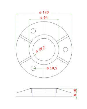 Příruba na trubku ø48,3 mm (ø120 / 8,8 mm), broušená nerez K320 / AISI304 - slide 1