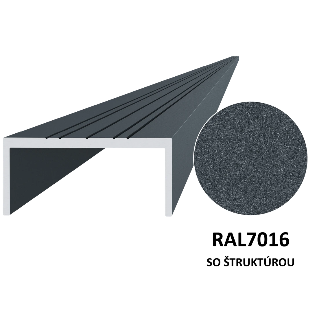 U profil 50x22mm, L-6000mm, práškový lak, struktura RAL7016