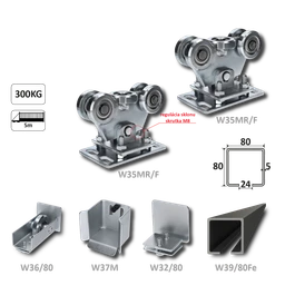 Samonosný systém 80x80x5 mm pro posuvné brány do 300 kg / 5 m průjezd (W39/80Fe 6 m černý profil, 1x W-SET80/F)