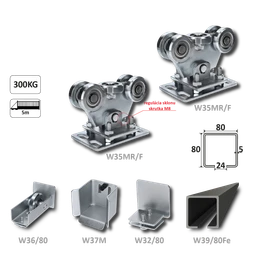 samonosný systém 80x80x5mm posuvnej brány do 300kg/5m otvor (W39/80Fe 6m čierný profil, 1x W-SET80/F)