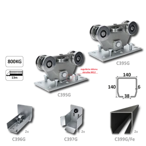 GRANDE-Klasik samonosný systém 140x140x6 mm pro posuvné brány do 800 kg / 13 m otvor (C399G/Fe 2x 6 m černý profil, C395G 2ks, C396G 2ks, C397G 2ks), běžný provoz - slide 1