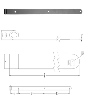 Kování pásové 600x35x4 mm, otvor pro čep ø14 mm, černá barva - slide 0