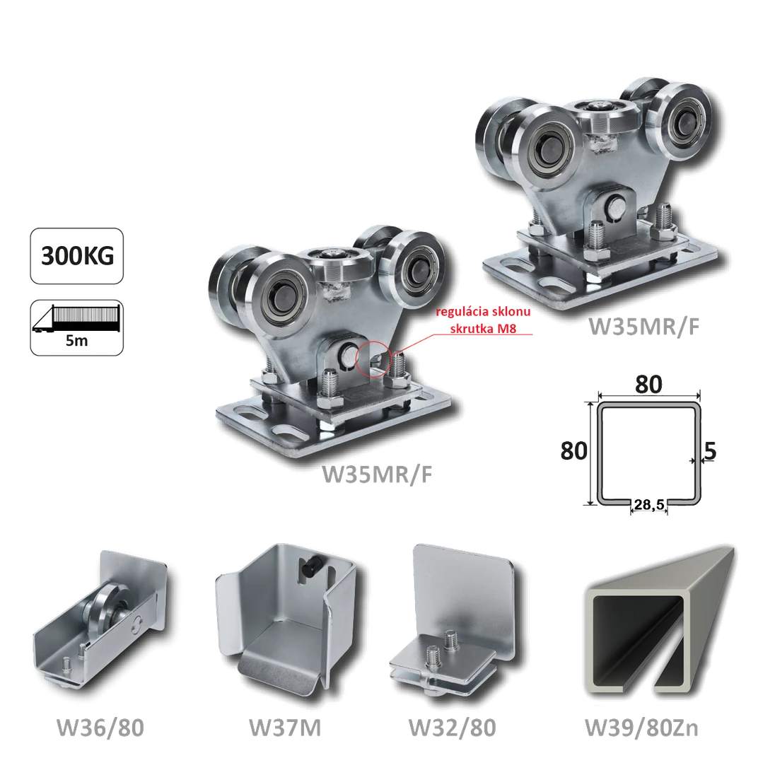 Samonos do 300 kg/5 m, profil 80 × 80 × 5 mm, Zn