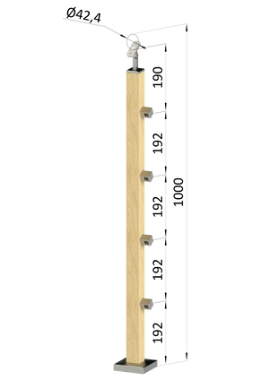 dřevěný sloup, vrchní kotvení, 4 řadový, průchozí, vrch nastavitelný (40x40mm), materiál: buk, broušený povrch bez nátěru - slide 0