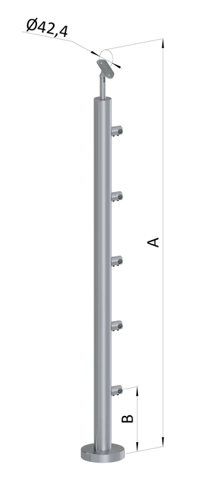 nerezový stĺp, vrchné kotvenie, 5 radový priechodný, vrch nastaviteľný (ø 42.4x2mm), leštená nerez /AISI304 - slide 0